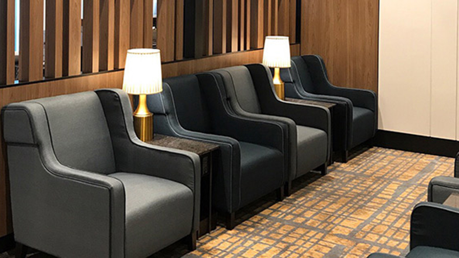 Comfortable seating in Plaza Premium Lounge US departures terminal 3 YYZ