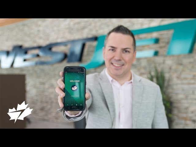Patrick Lachance showing the voice-assistant WestJet app on his mobile device