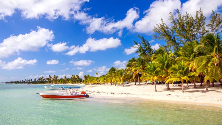 Boat docked on the beach in Punta Cana