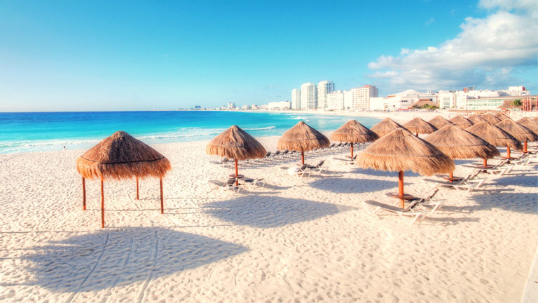 Lounge chairs on the beach in Mexico