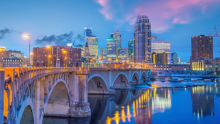 Cityscape of Minneapolis downtown skyline in Minnesota, USA.