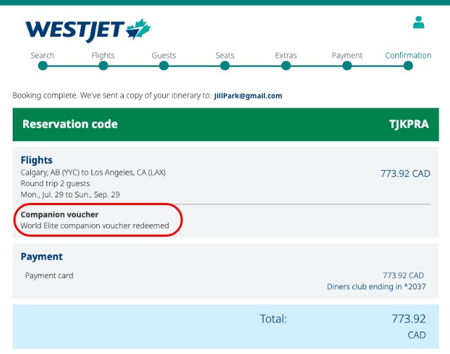 travel voucher westjet