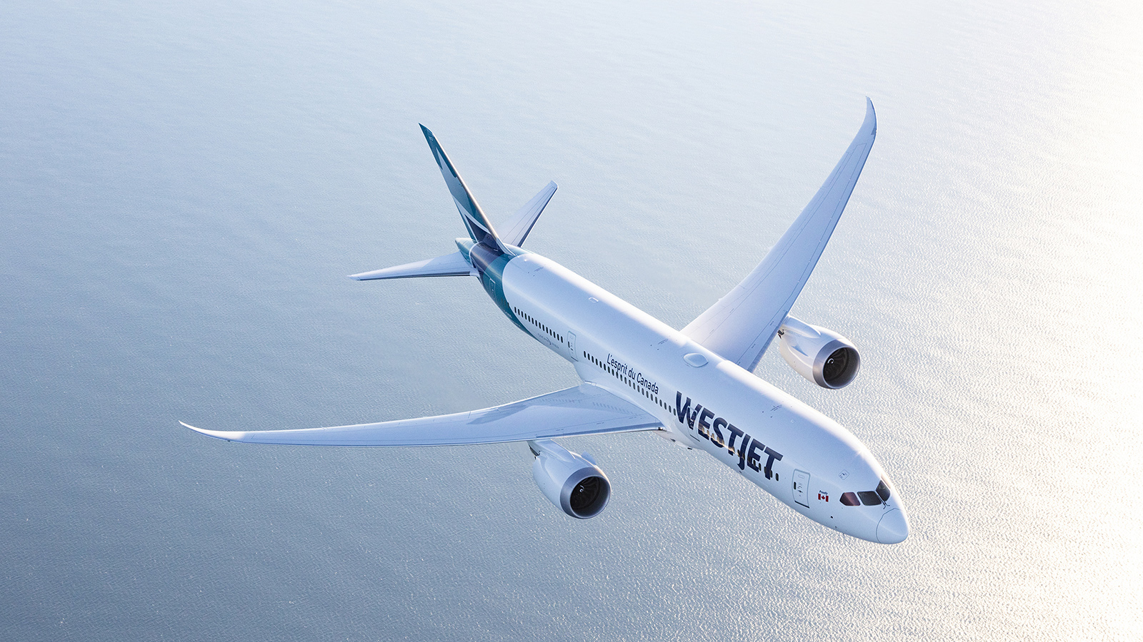 WestJet Boeing 787-9 Dreamliner flying over ocean