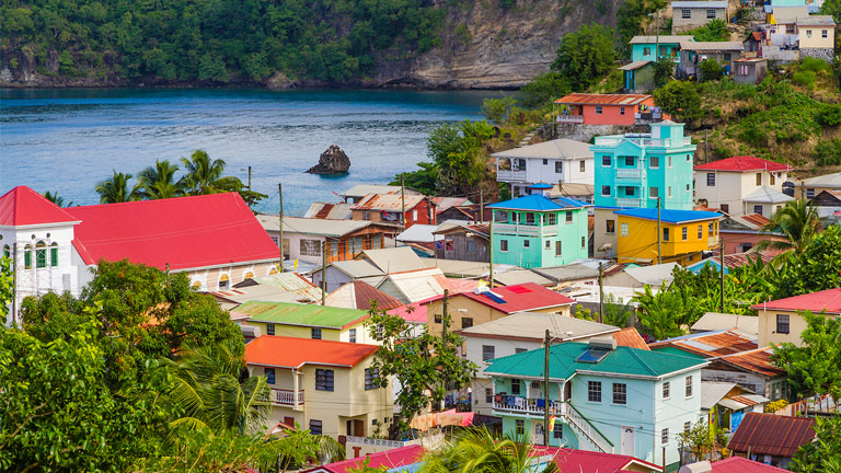 Colourful houses on St. Lucia coast