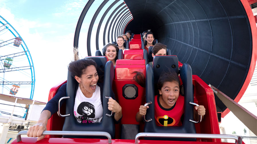 Mother and daughter on The Incredicoaster in Pixar Pier